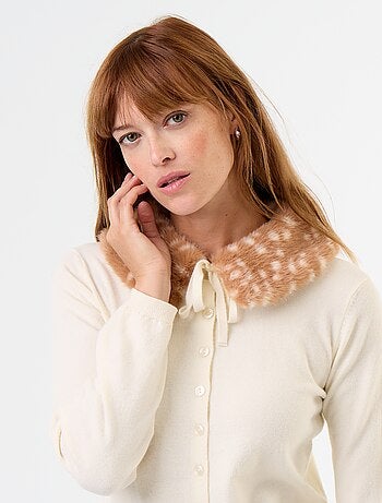 Cardigan liso com gola de pelo sintético