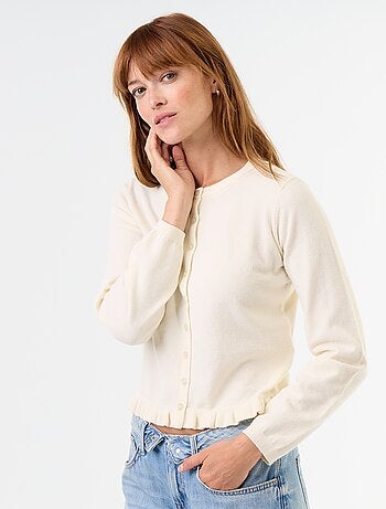 Cardigan liso com gola de pelo sintético
