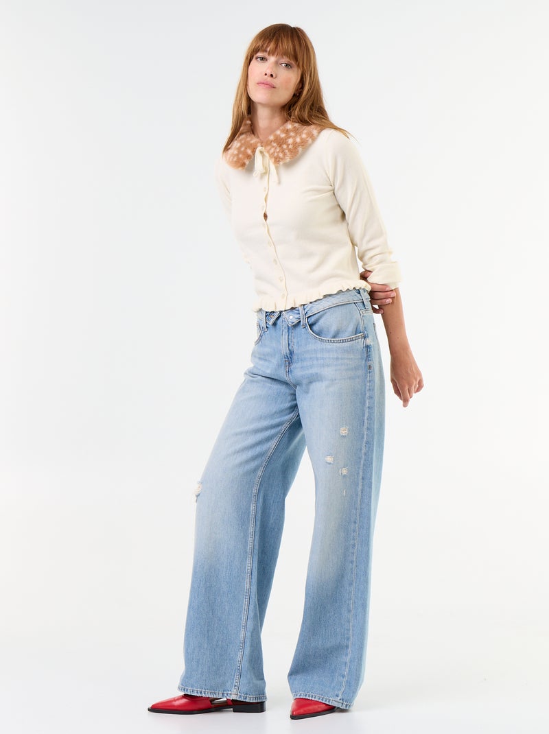 Cardigan liso com gola de pelo sintético Bege - Kiabi