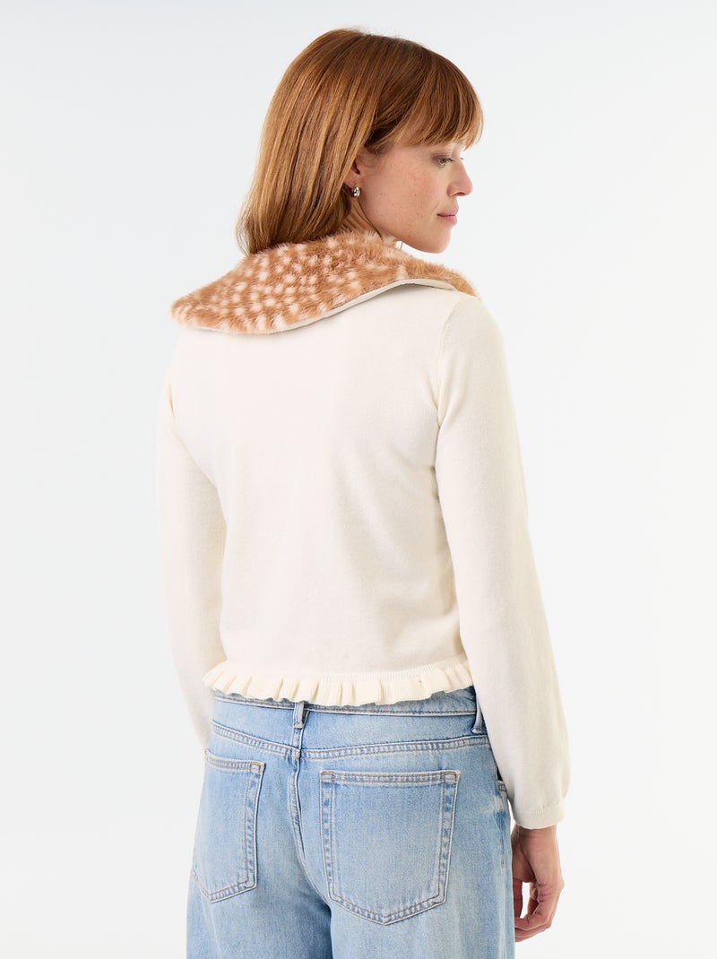 Cardigan liso com gola de pelo sintético Bege - Kiabi