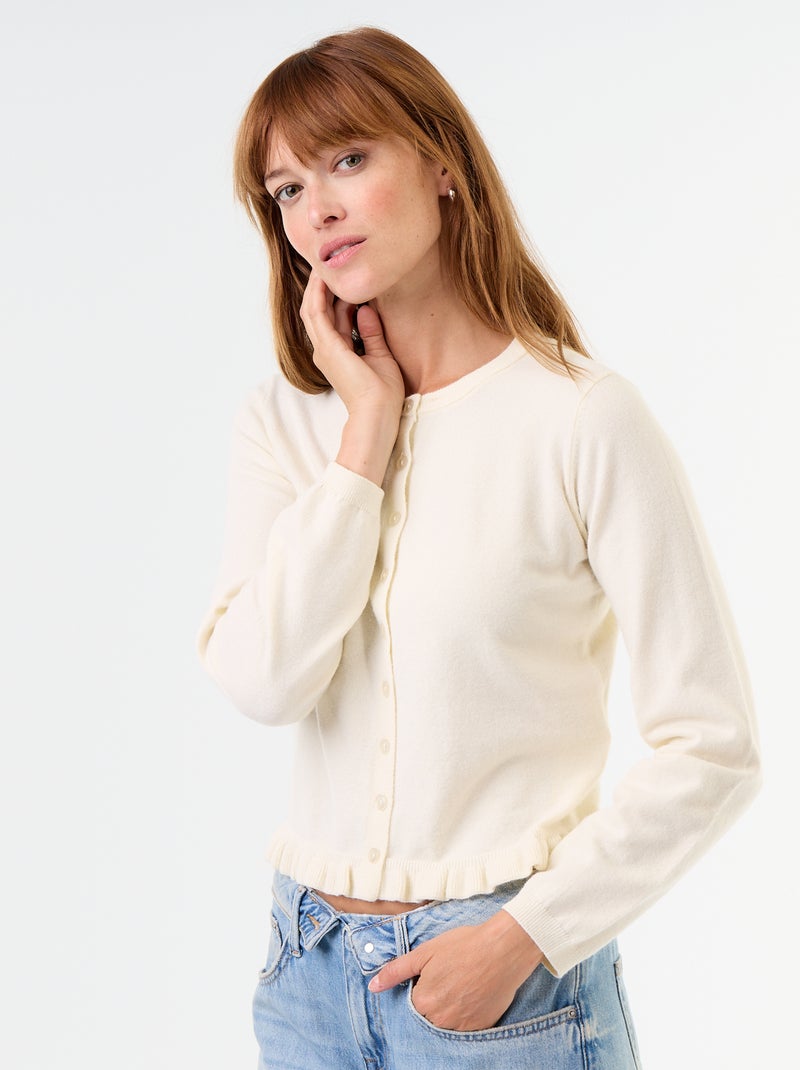 Cardigan liso com gola de pelo sintético Bege - Kiabi