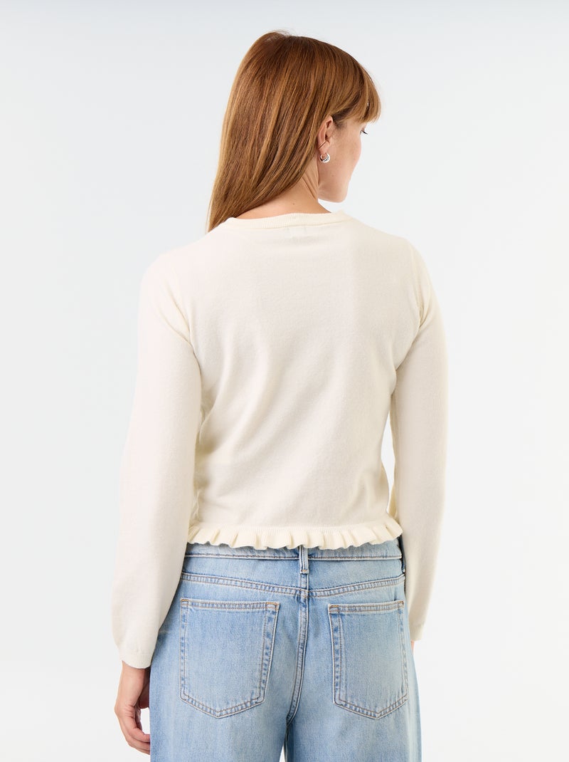 Cardigan liso com gola de pelo sintético Bege - Kiabi