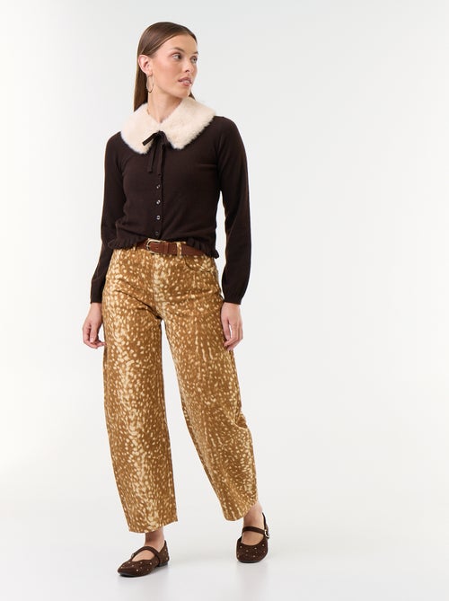 Cardigan liso com gola de pelo sintético - Kiabi