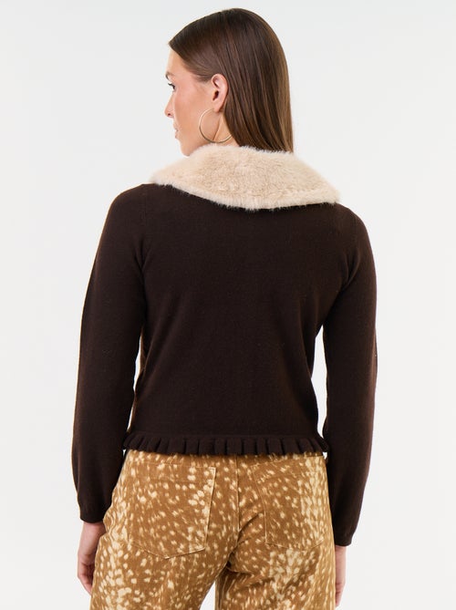 Cardigan liso com gola de pelo sintético - Kiabi
