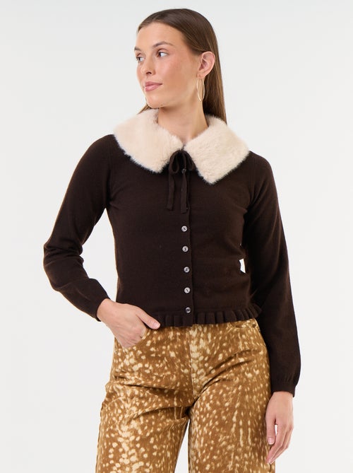 Cardigan liso com gola de pelo sintético - Kiabi