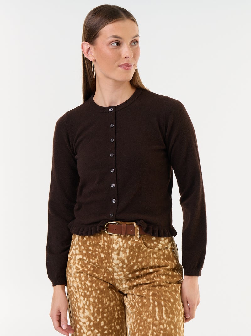 Cardigan liso com gola de pelo sintético Castanho - Kiabi