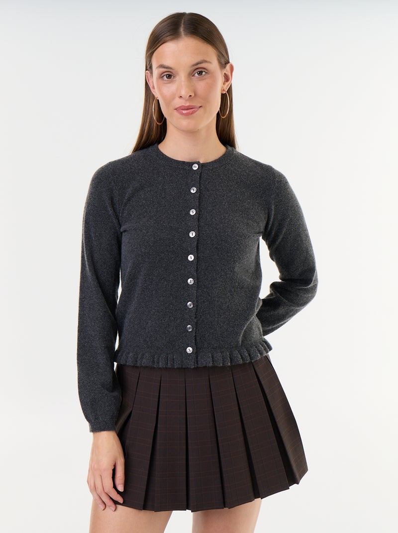 Cardigan liso com gola de pelo sintético Cinza - Kiabi