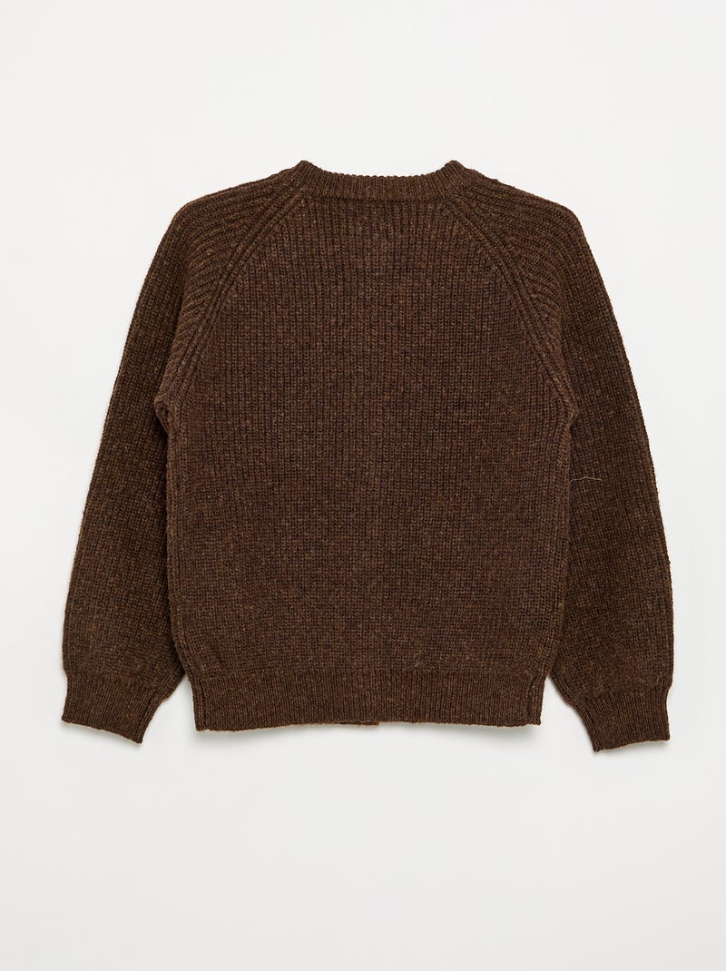 Cardigan liso de manga comprida Castanho - Kiabi
