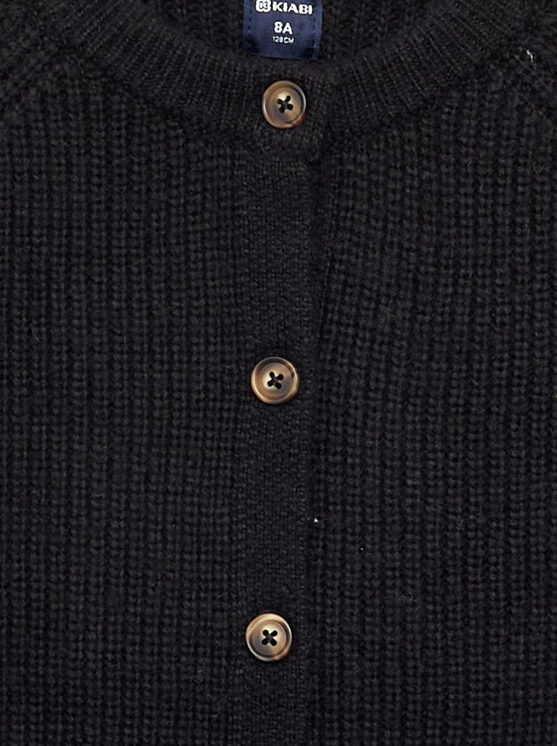 Cardigan liso de manga comprida Preto - Kiabi