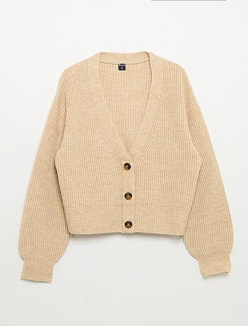 Cardigan liso em malha grossa fácil de vestir