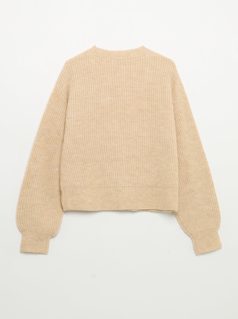 Cardigan liso em malha grossa fácil de vestir Bege - Kiabi