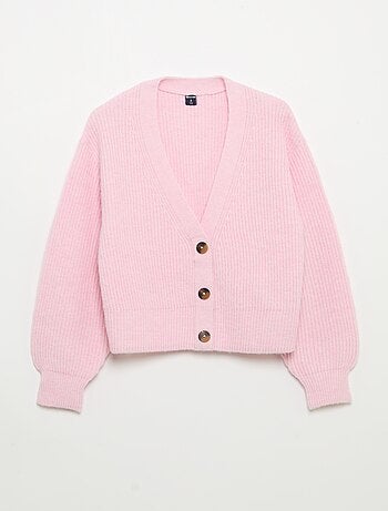Cardigan liso em malha grossa fácil de vestir