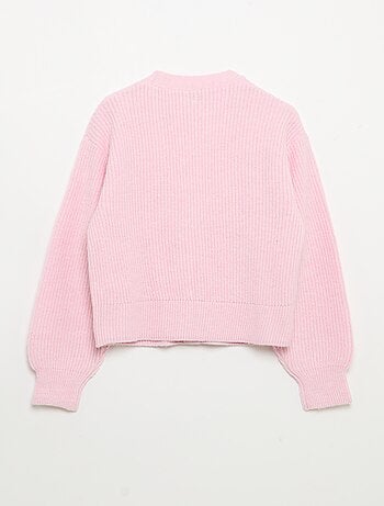 Cardigan liso em malha grossa fácil de vestir