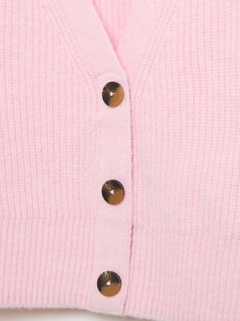 Cardigan liso em malha grossa fácil de vestir Rosa - Kiabi