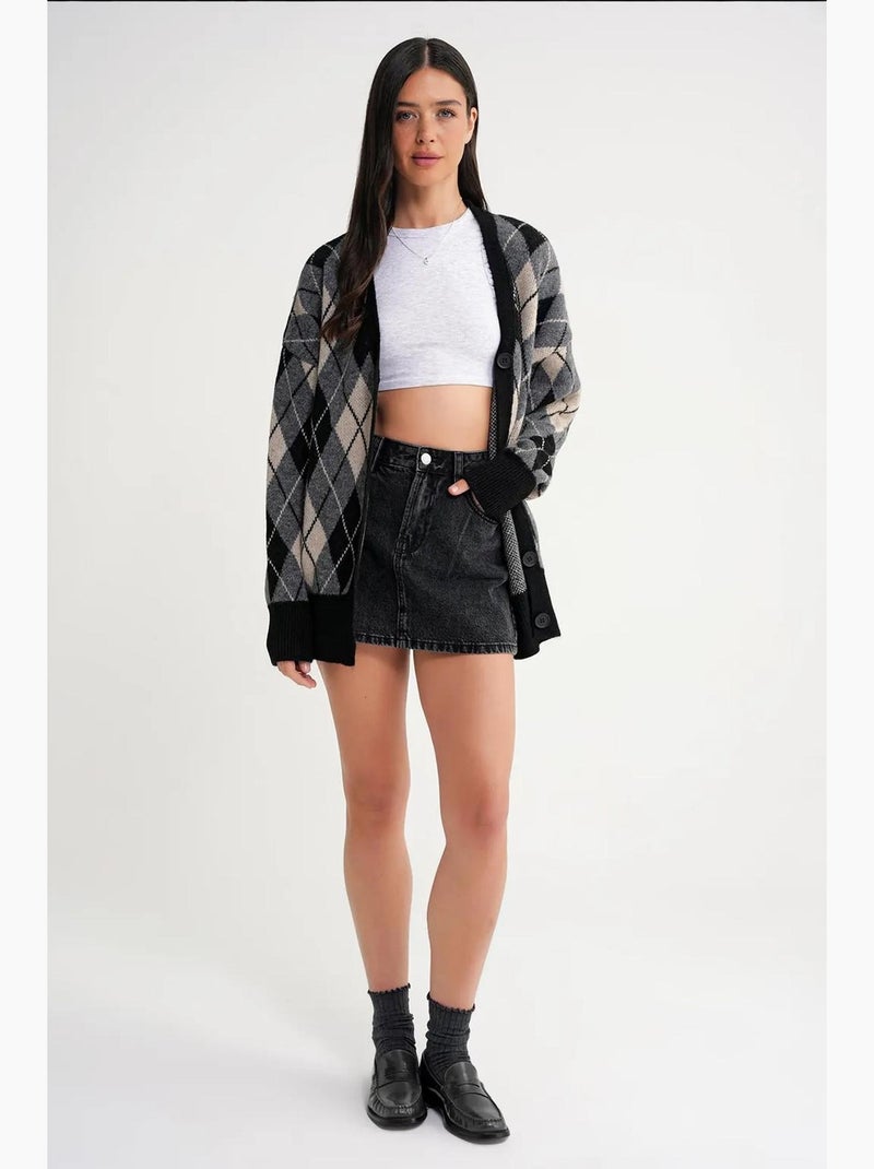 Cardigan oversize argyle com decote em v e botões mixray Preto - Kiabi