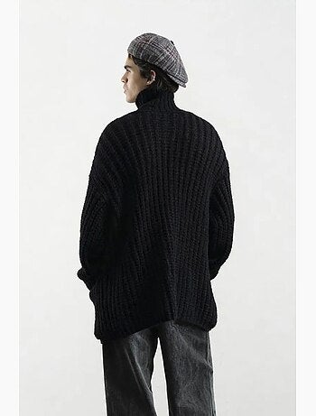Cardigan oversized canelado com gola alta giesto