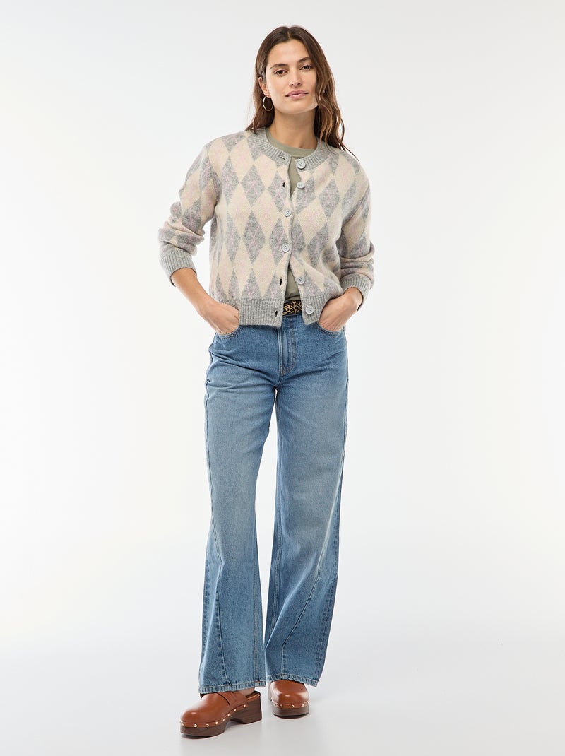Cardigan quente estampado Branco - Kiabi