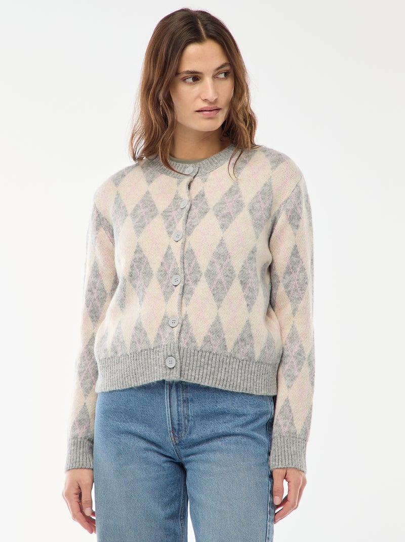 Cardigan quente estampado Branco - Kiabi