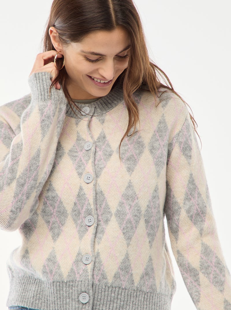 Cardigan quente estampado Branco - Kiabi