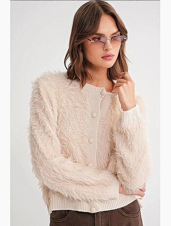 Cardigan texturizado em peluche com botões mixray