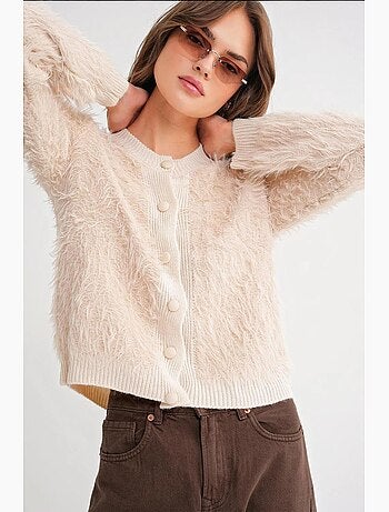 Cardigan texturizado em peluche com botões mixray