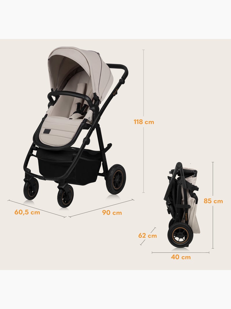 Carrinho 2 em 1 LIONELO Amber Plus - Com alcofa, mala e acessórios Bege - Kiabi