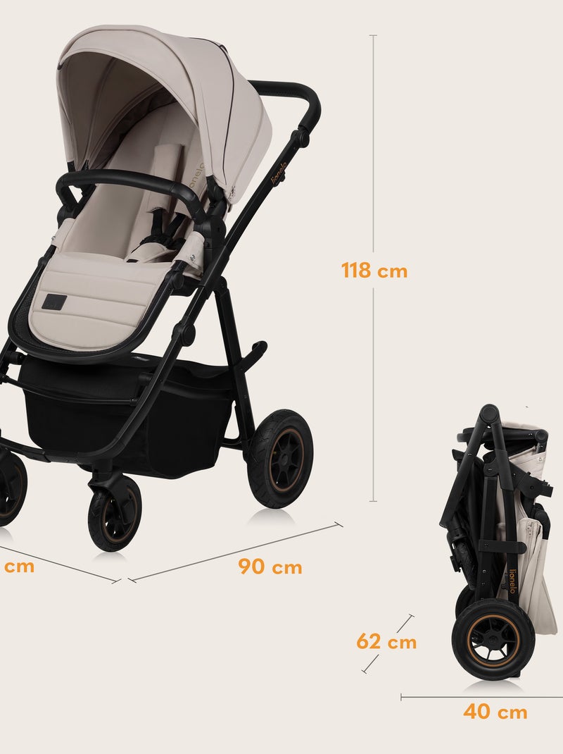 Carrinho 3 em 1 LIONELO Amber Plus - Com alcofa, cadeira auto, mala e acessórios Bege - Kiabi