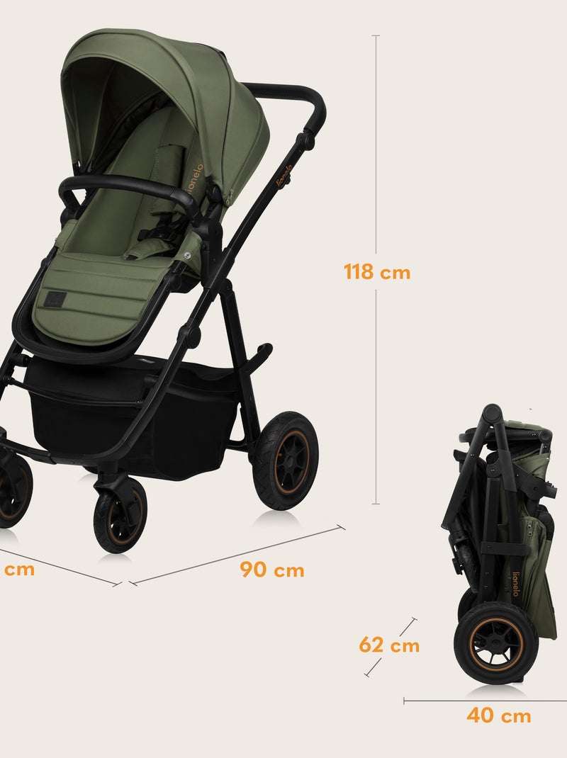 Carrinho 3 em 1 LIONELO Amber Plus - Com alcofa, cadeira auto, mala e acessórios Verde - Kiabi