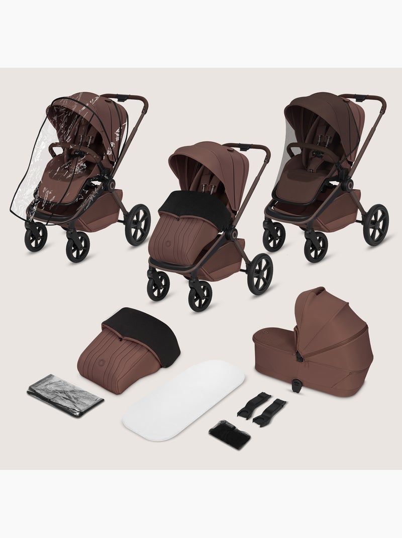 Carrinho 3em1 LIONELO Freya - Trio com Alcofa, Cadeira Auto e Capa de Chuva Castanho-chocolate - Kiabi