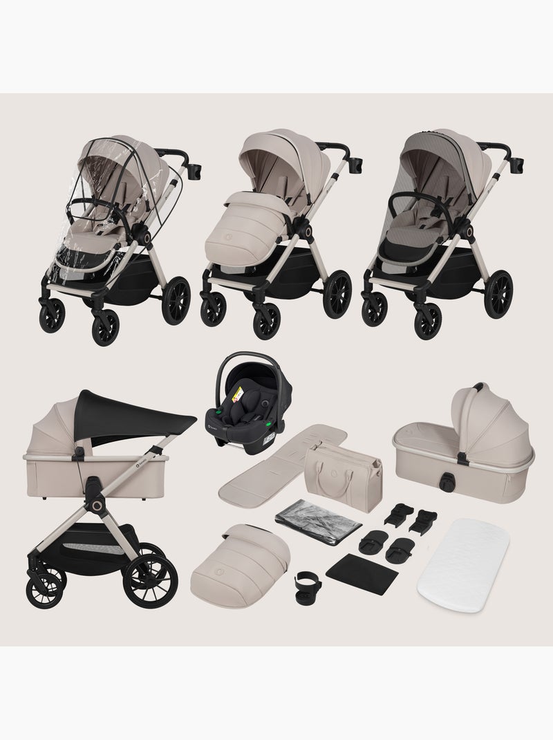 Carrinho 3em1 LIONELO Layla - Trio com Alcofa, Ovetto e Acessórios - Até 22 kg Bege - Kiabi