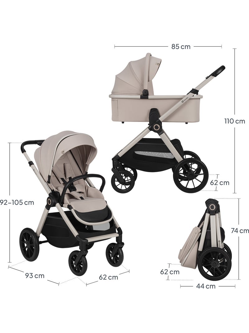 Carrinho 3em1 LIONELO Layla - Trio com Alcofa, Ovetto e Acessórios - Até 22 kg Bege - Kiabi