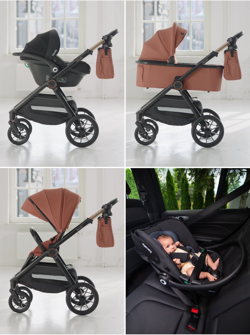 Carrinho 3em1 LIONELO Layla - Trio com Alcofa, Ovetto e Acessórios - Até 22 kg Castanho - Kiabi