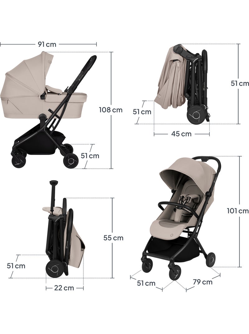 Carrinho de bebé 2 em 1 LIONELO Sia - Ultraleve - Conjunto compacto - Capota - Capa de chuva Bege - Kiabi