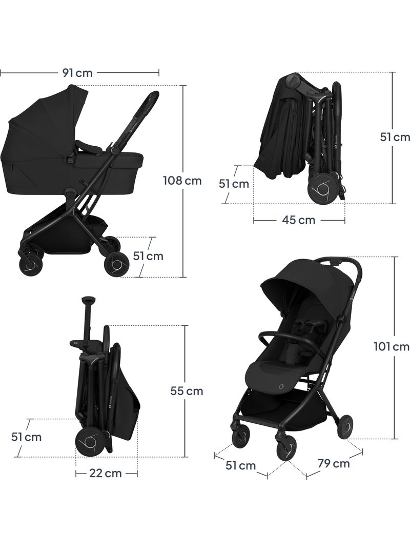 Carrinho de bebé 2 em 1 LIONELO Sia - Ultraleve - Conjunto compacto - Capota - Capa de chuva Preto - Kiabi