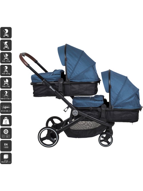 Carrinho de bebé 2 em 1 para gémeos Twinner, também adequado para irmãos – babyGO - Kiabi Carrinho de bebé 2 em 1 para gémeos Twinner, também adequado para irmãos – babyGO - Kiabi