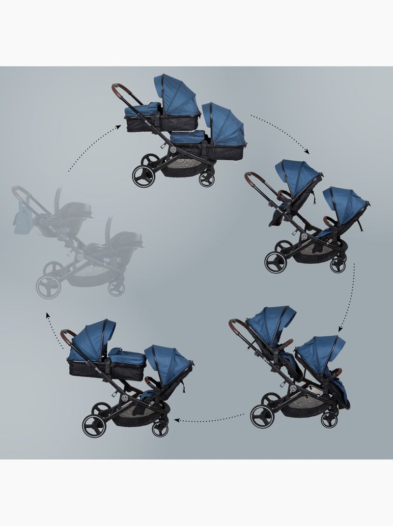 Carrinho de bebé 2 em 1 para gémeos Twinner, também adequado para irmãos – babyGO Azul - Kiabi