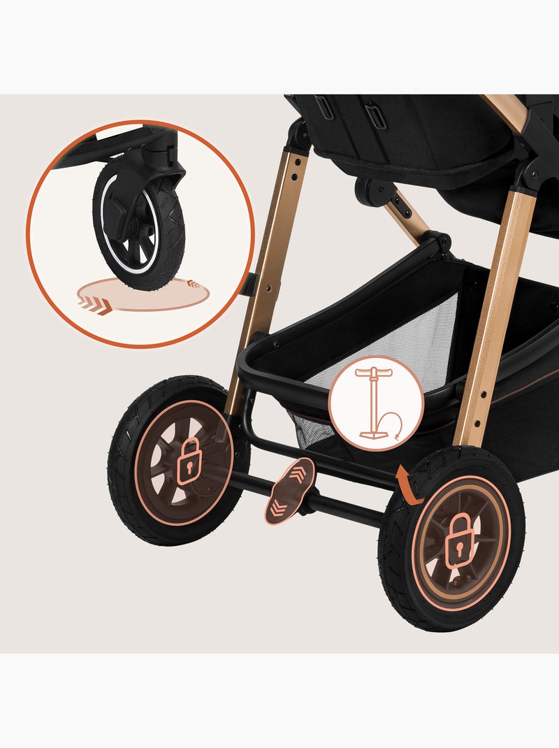 Carrinho de bebé 2em1 LIONELO Amber - Conjunto carrinho, alcofa, mala e acessórios - Até 22 kg Preto - Kiabi