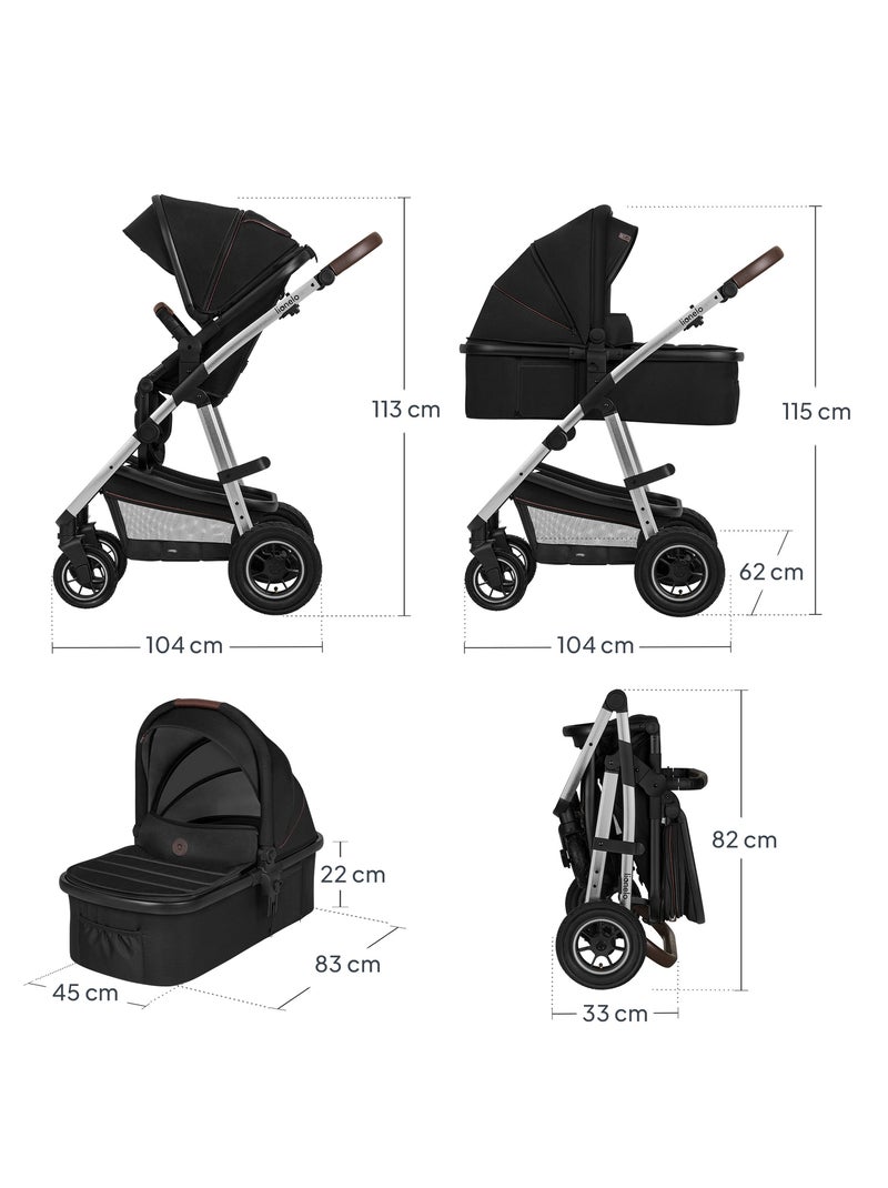 Carrinho de bebé 2em1 LIONELO Amber - Conjunto carrinho, alcofa, mala e acessórios - Até 22 kg Preto Prateado - Kiabi