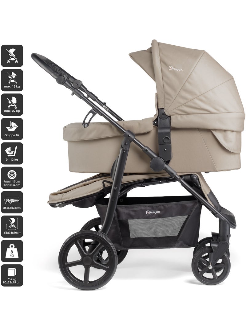 Carrinho de bebé 3 em 1 com cadeira auto, alcofa e assento desportivo Evolution – babyGO Bege - Kiabi