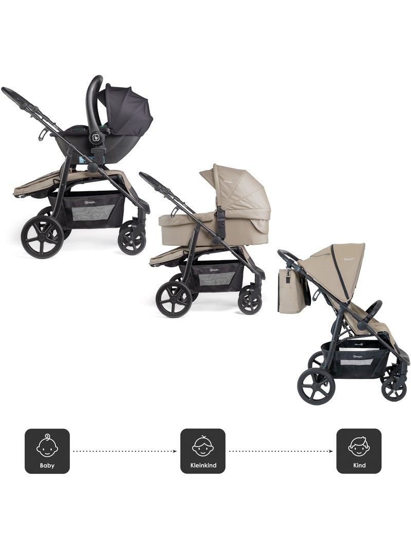 Carrinho de bebé 3 em 1 com cadeira auto, alcofa e assento desportivo Evolution – babyGO Bege - Kiabi