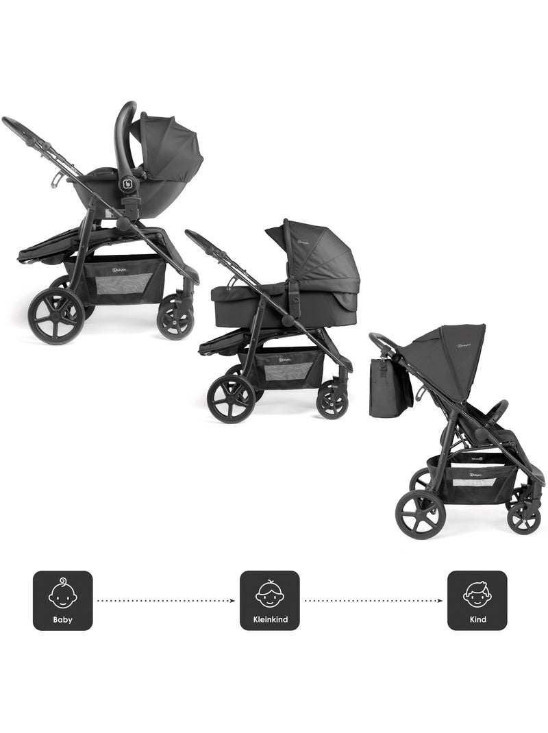 Carrinho de bebé 3 em 1 com cadeira auto, alcofa e assento desportivo Evolution – babyGO Preto - Kiabi