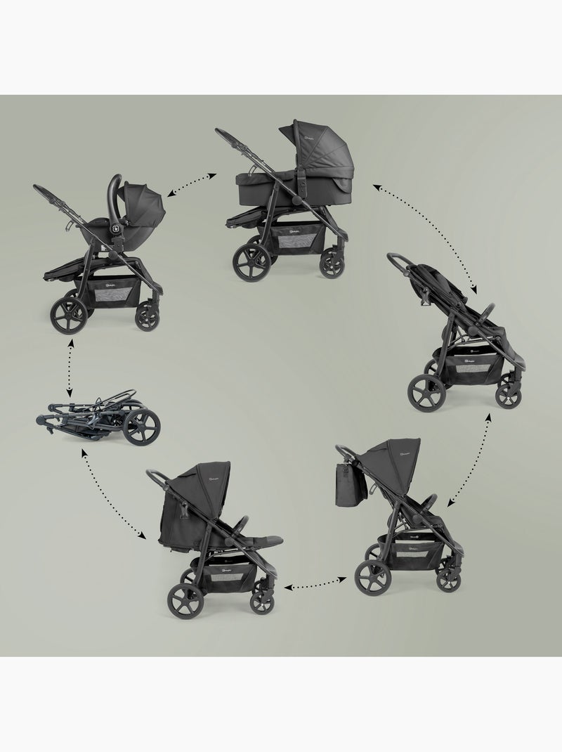 Carrinho de bebé 3 em 1 com cadeira auto, alcofa e assento desportivo Evolution – babyGO Preto - Kiabi