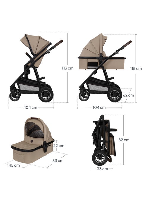 Carrinho de bebé 3em1 LIONELO Amber - 0-22 kg - Conjunto carrinho, alcofa, ovo, mala e acessórios - Kiabi