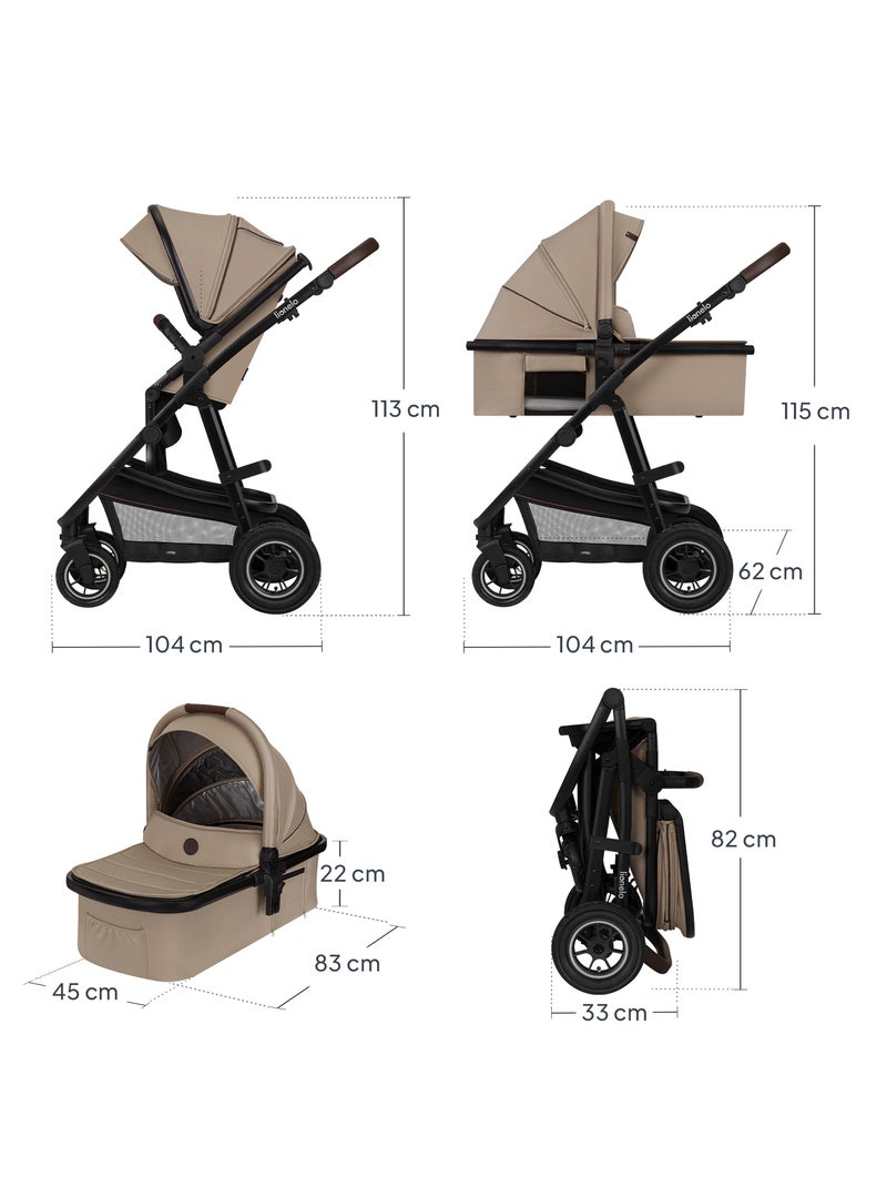 Carrinho de bebé 3em1 LIONELO Amber - 0-22 kg - Conjunto carrinho, alcofa, ovo, mala e acessórios Bege - Kiabi