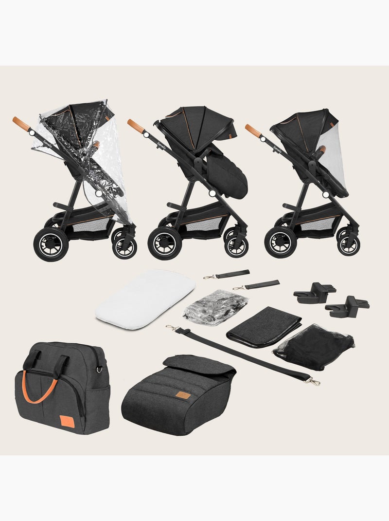 Carrinho de bebé 3em1 LIONELO Amber - 0-22 kg - Conjunto carrinho, alcofa, ovo, mala e acessórios Cinza escuro - Kiabi
