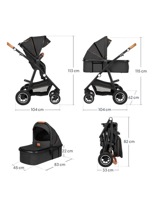 Carrinho de bebé 3em1 LIONELO Amber - 0-22 kg - Conjunto carrinho, alcofa, ovo, mala e acessórios - Kiabi