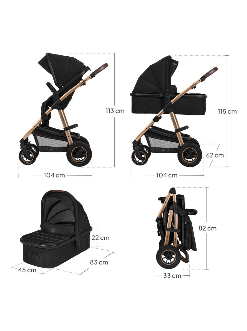 Carrinho de bebé 3em1 LIONELO Amber - 0-22 kg - Conjunto carrinho, alcofa, ovo, mala e acessórios Preto - Kiabi