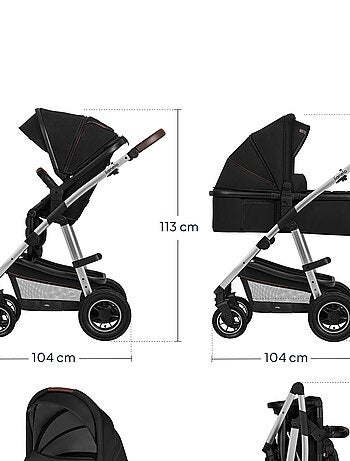 Carrinho de bebé 3em1 LIONELO Amber - 0-22 kg - Conjunto carrinho, alcofa, ovo, mala e acessórios