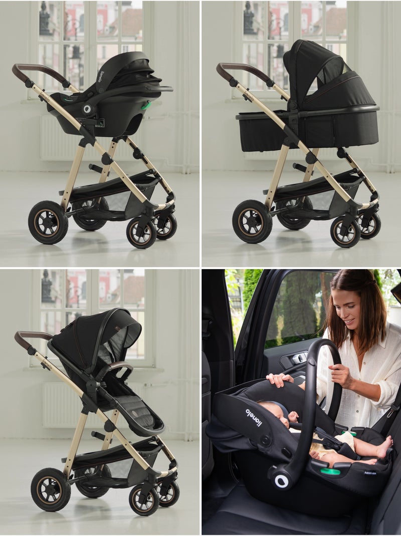 Carrinho de bebé 3em1 LIONELO Amber - 0-22 kg - Conjunto carrinho, alcofa, ovo, mala e acessórios Preto Prateado - Kiabi