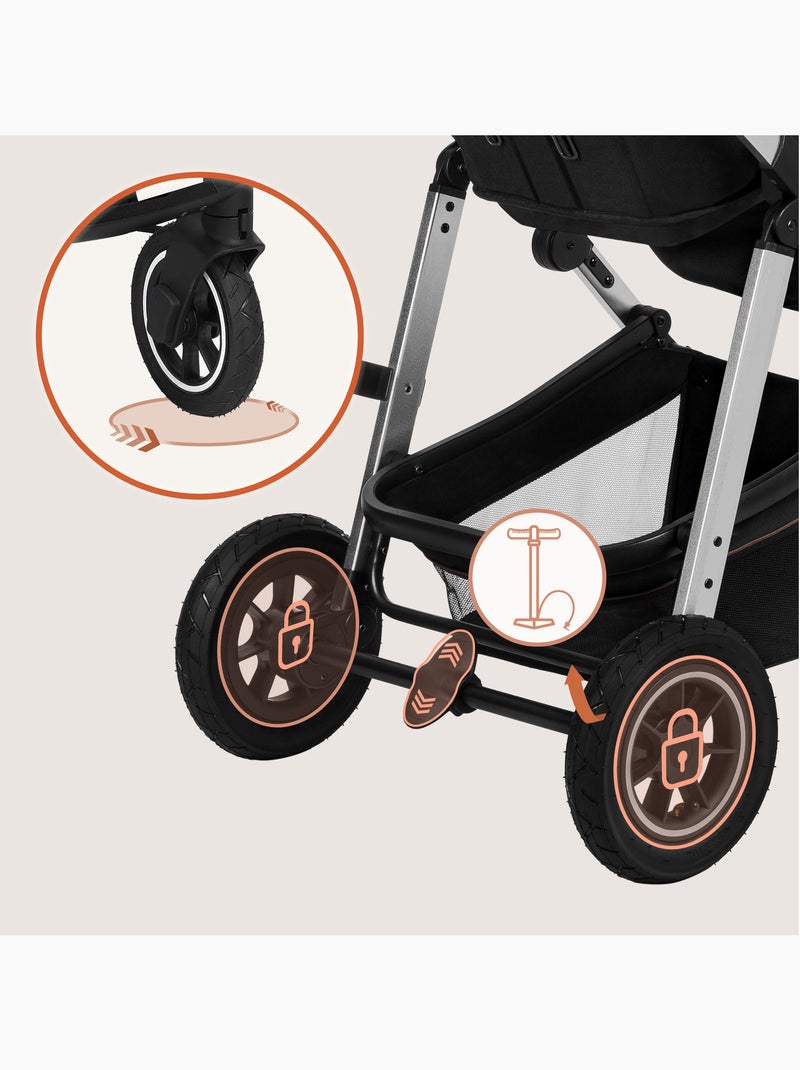 Carrinho de bebé 3em1 LIONELO Amber - 0-22 kg - Conjunto carrinho, alcofa, ovo, mala e acessórios Preto Prateado - Kiabi